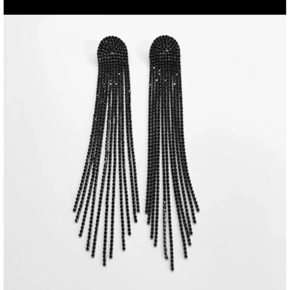 Large black earrings crystal oversized black wedding earrings fringe tassel - Picture 2 of 2